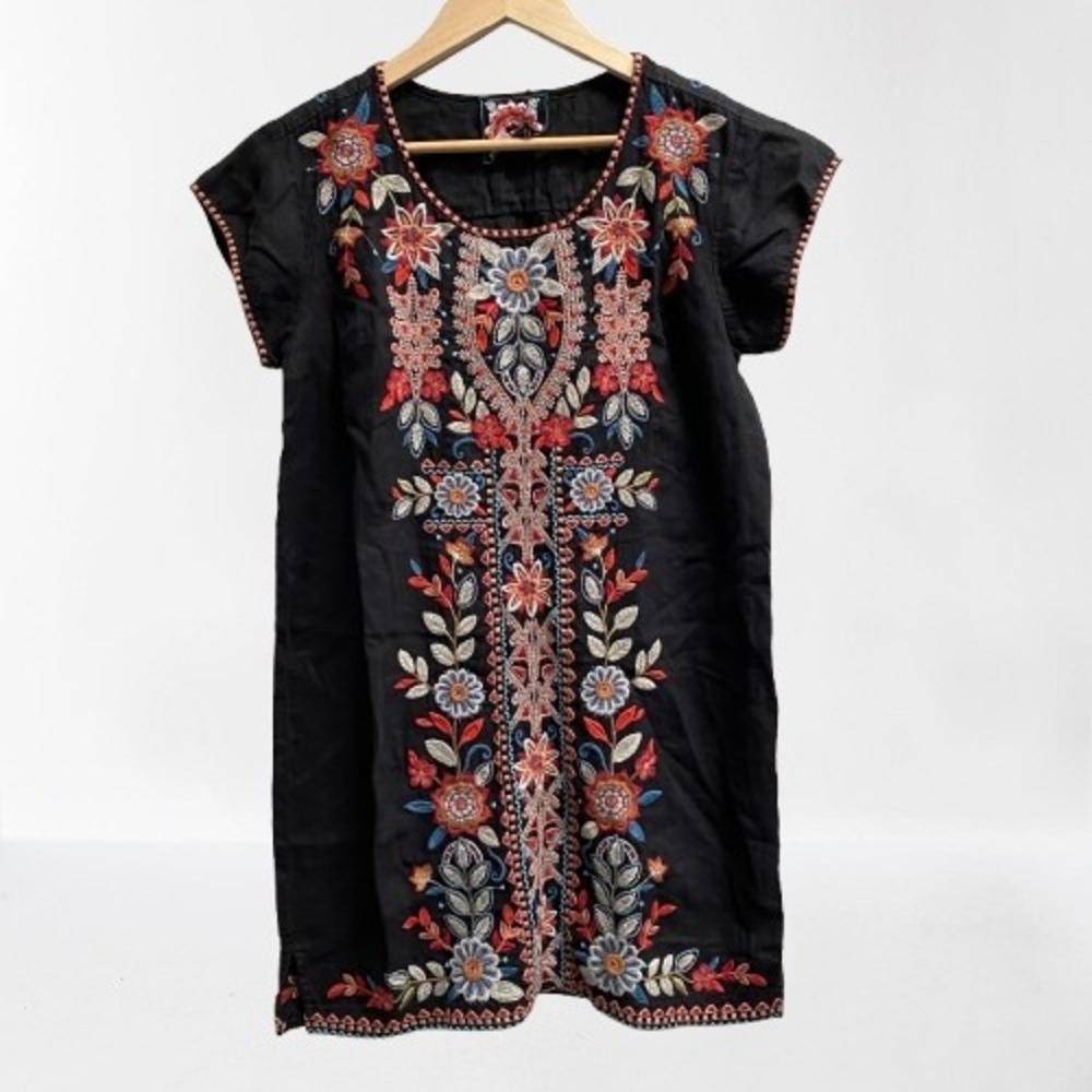 Johnny Was LA Women's‎ Dress Embroidered Floral 100% Linen Size XS